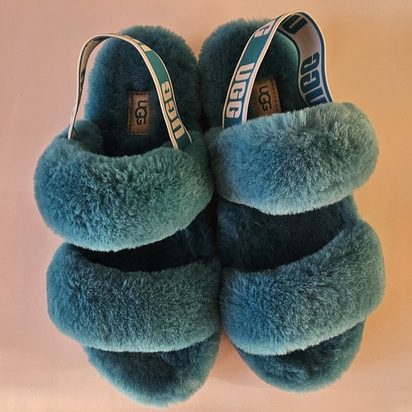 NWOT  Women Oh Yeah Slingback  Iconic fluffy Slipper Size 8 Aquatic Blue Color - Picture 7 of 8